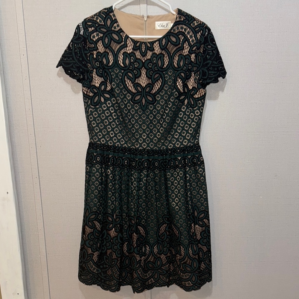 Eliza J Black and Cream Lace Midi Dress